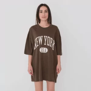 تيشيرت اوفرسايز NEW YORK ماركة addax - بني