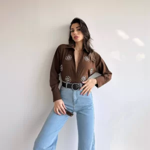 قميص مطرز - بني