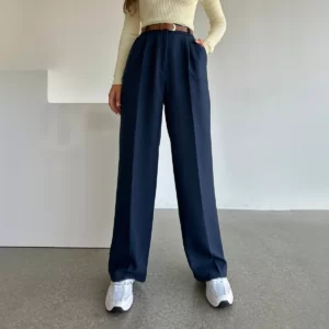 بنطلون قماش مخطط - نيلي