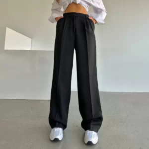 بنطلون قماش مخطط - اسود