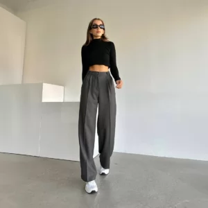 بنطلون قماش مخطط - رصاصي