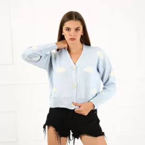 جاكيت بطبعة غيوم - free size, سمائي